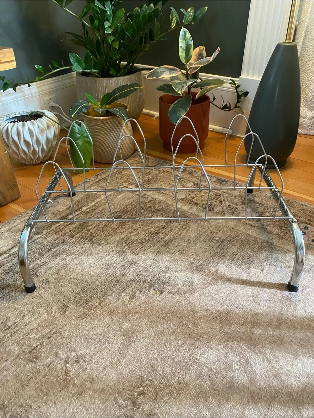 MCM Atomic Era Chrome Shoe Rack Vintage Silver Metal 6 Pair Shoe Holder